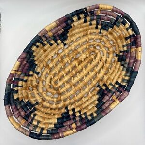 Vtg Hand Woven Coiled Bread Basket Bowl Wall Decor Southwest Indigenous African